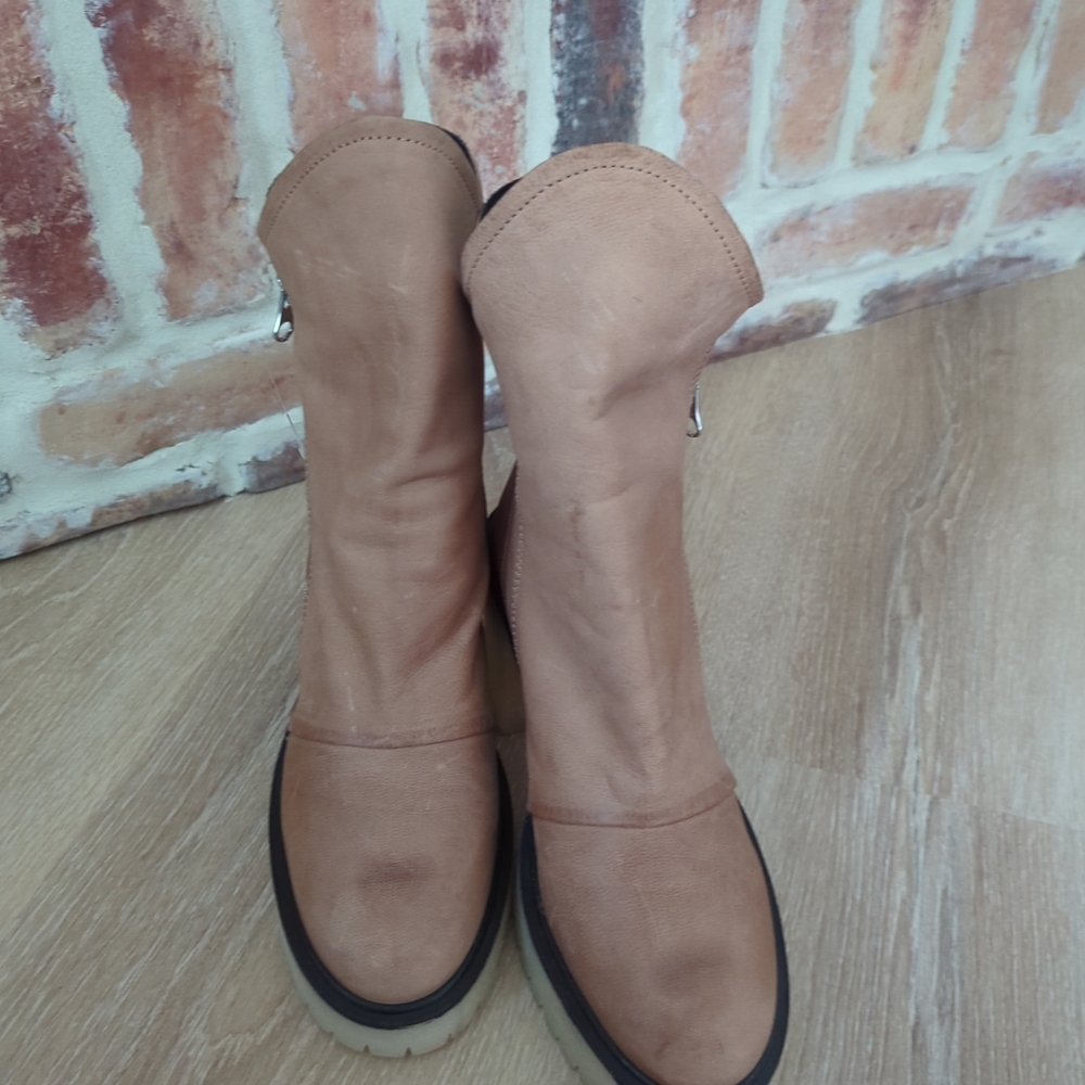 NEW Free People Zip Jack Leather Slouch Bootie Spiced Chai Org. $198 - Picture 4 of 15